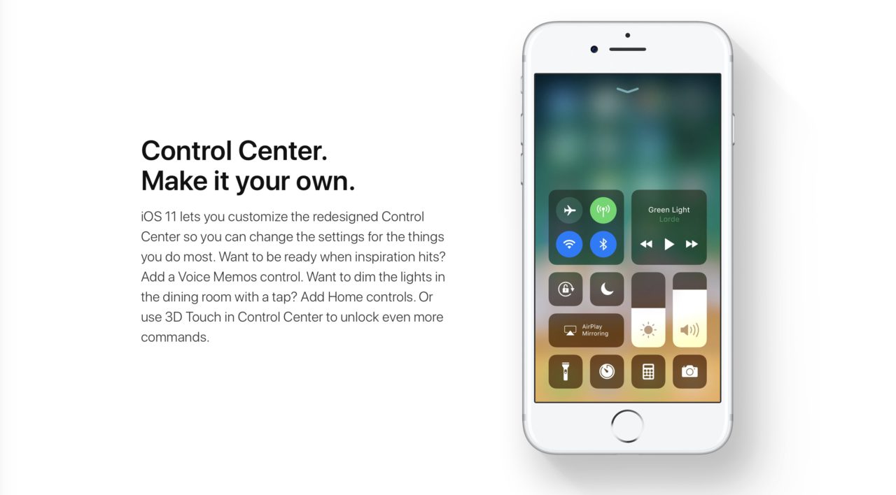 iOS 11 Control center