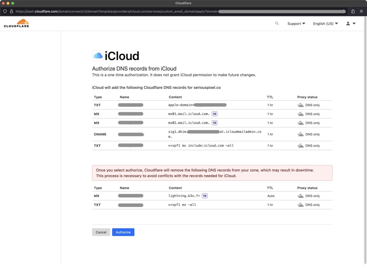 migration domaine personnel icloud mail cloudflare